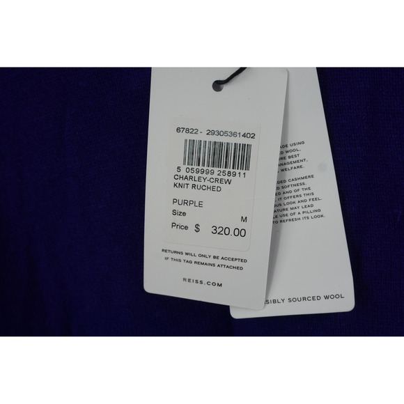 Reiss Dress Womens Medium Purple Charley Crew Knit Ruched Wool Long Sleeve Midi - Picture 4 of 6